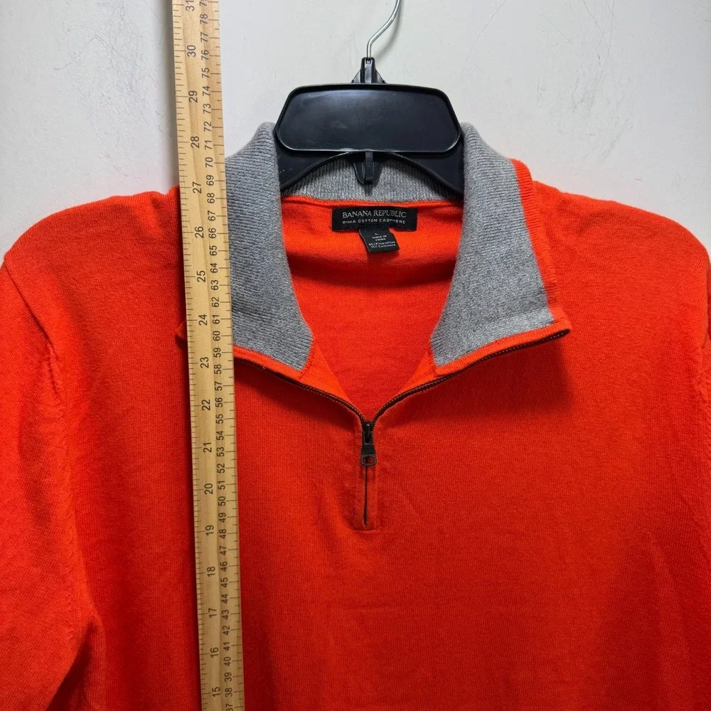 Banana Republic Pima Cotton Cashmere 3/4 Zip Sweater Business Casual Men L Coral